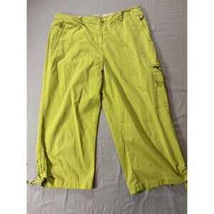 J.Jill Women's 12 Khaki Green Cargo Pants Utility Wide Leg Ankle Crop Casual
